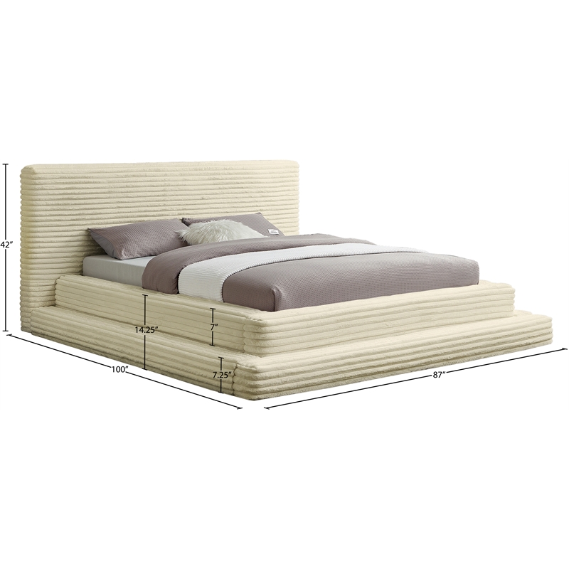 Bowery Hill Contemporary Textured Soft Cream Corduroy Queen Bed