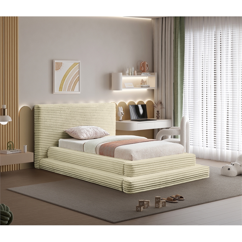 Bowery Hill Contemporary Textured Soft Cream Corduroy Twin Bed