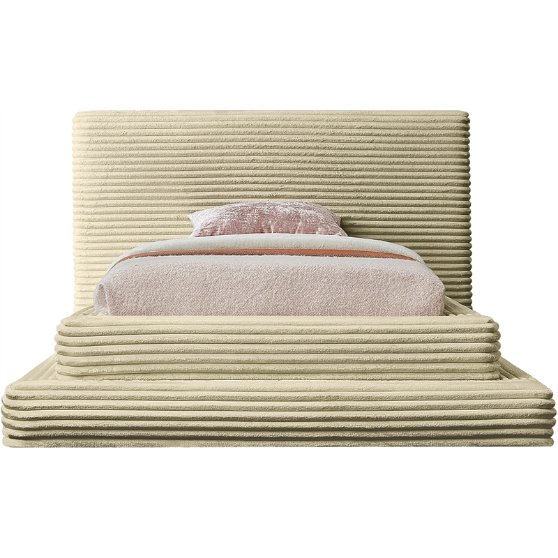 Bowery Hill Contemporary Textured Soft Cream Corduroy Twin Bed