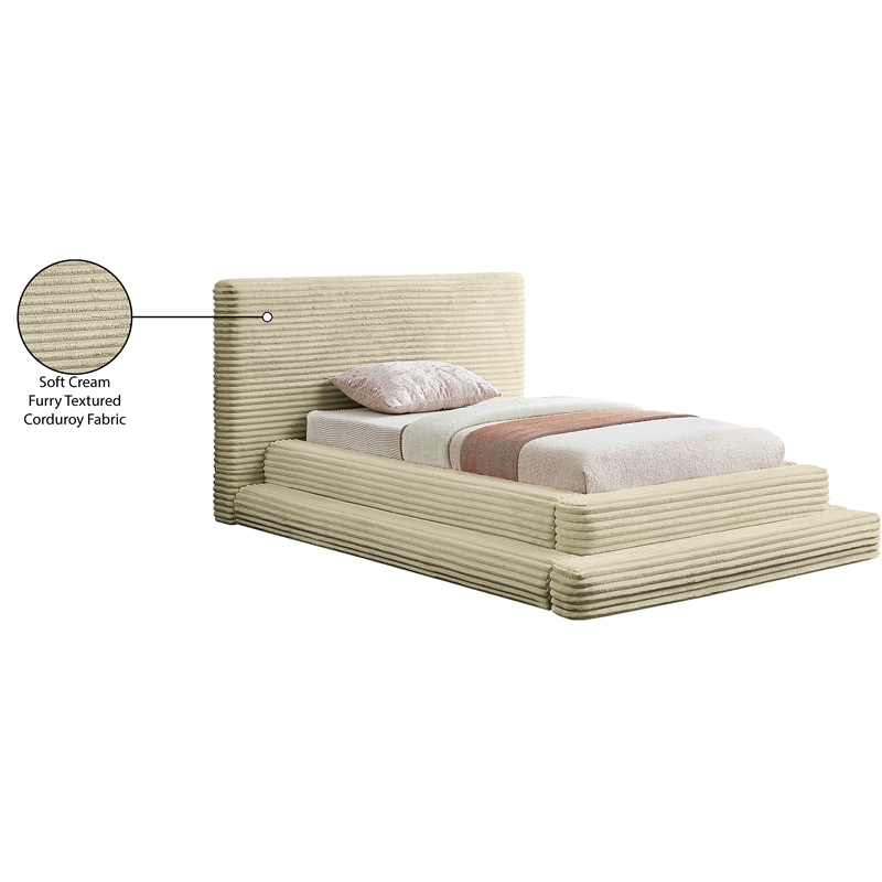 Bowery Hill Contemporary Textured Soft Cream Corduroy Twin Bed
