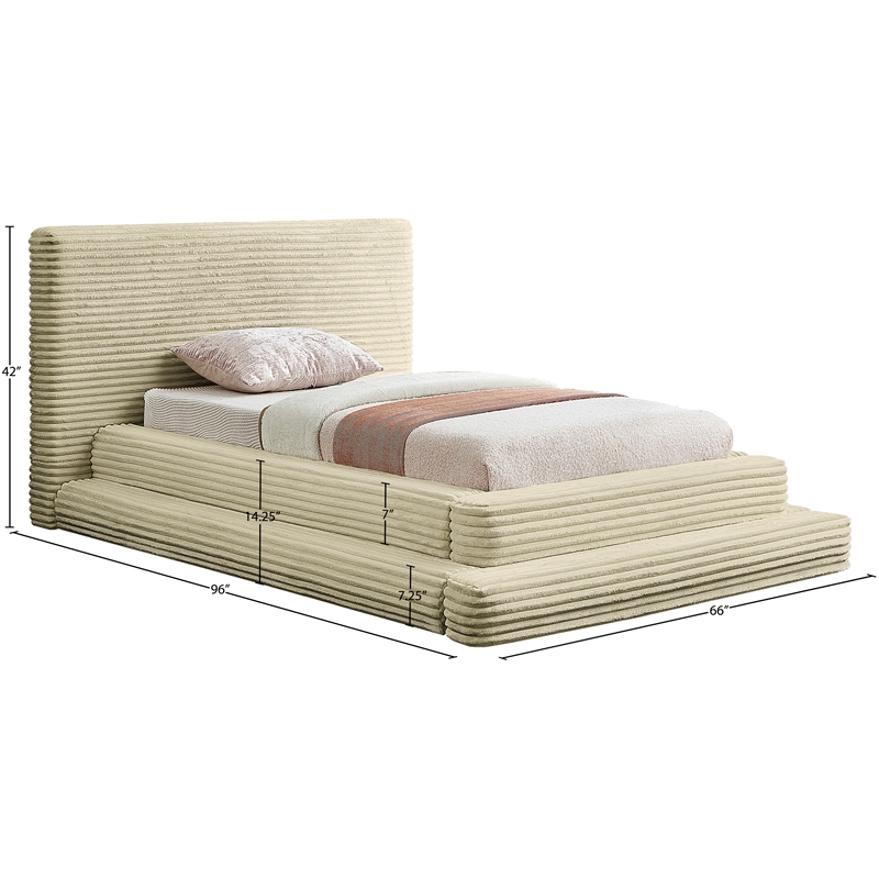 Bowery Hill Contemporary Textured Soft Cream Corduroy Twin Bed