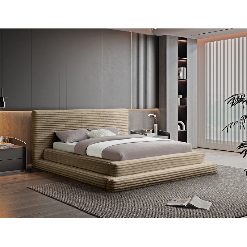 Bowery Hill Contemporary Textured Soft Taupe Corduroy Queen Bed