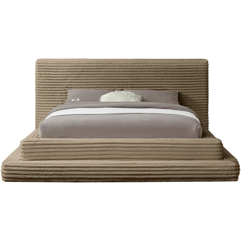 Bowery Hill Contemporary Textured Soft Taupe Corduroy Queen Bed
