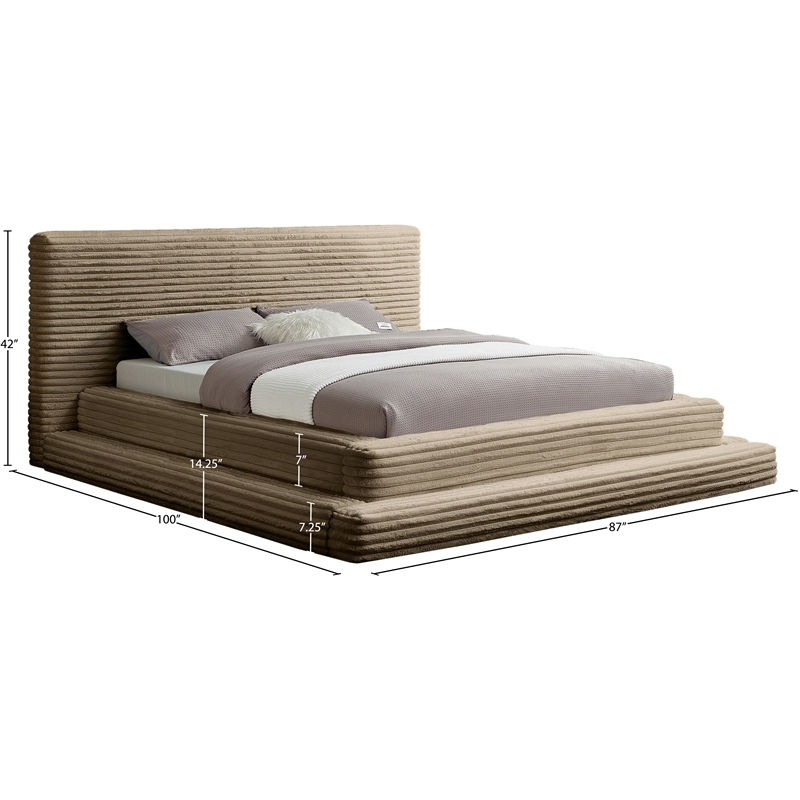 Bowery Hill Contemporary Textured Soft Taupe Corduroy Queen Bed