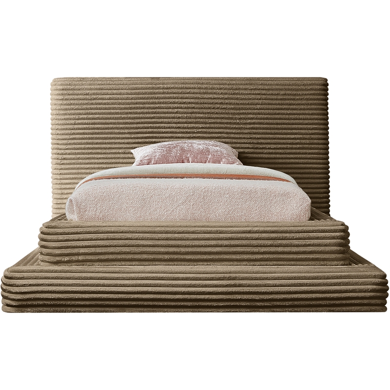 Bowery Hill Contemporary Textured Soft Taupe Corduroy Twin Bed