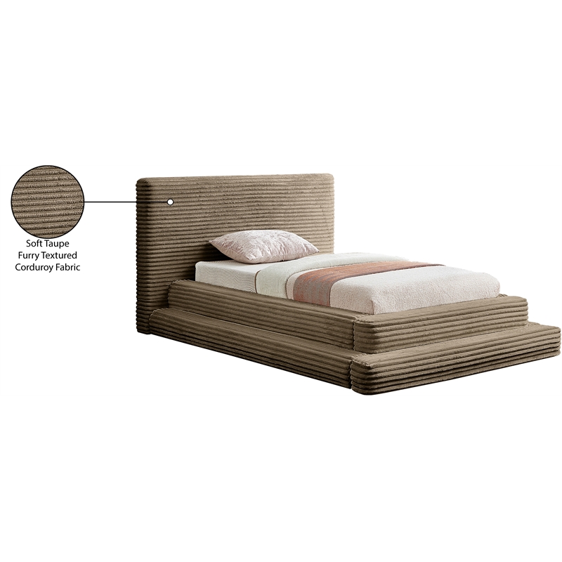 Bowery Hill Contemporary Textured Soft Taupe Corduroy Twin Bed
