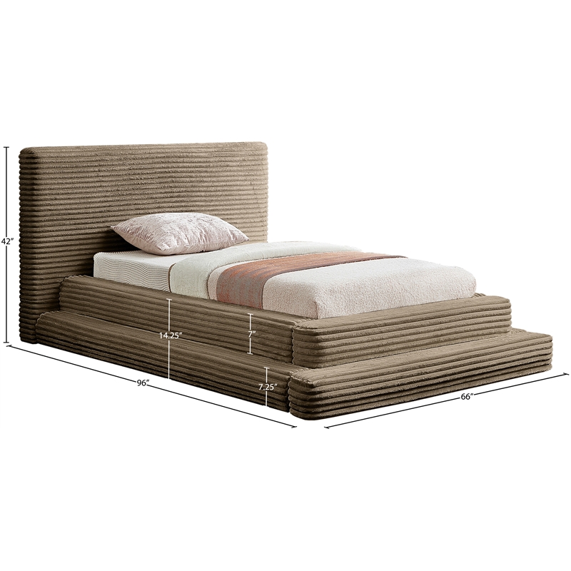 Bowery Hill Contemporary Textured Soft Taupe Corduroy Twin Bed