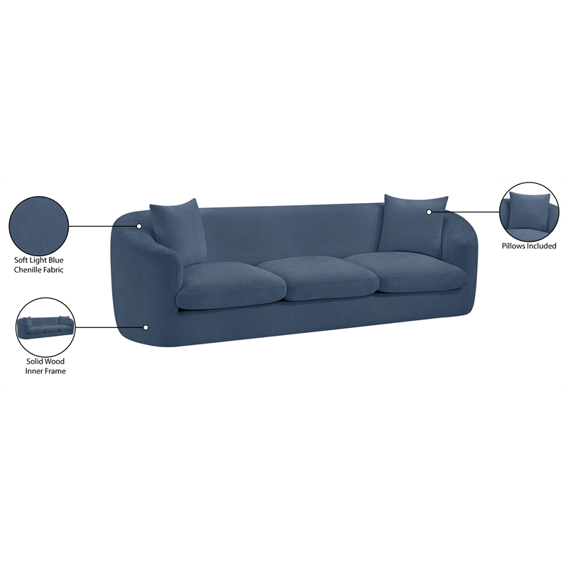 Bowery Hill Contemporary Soft Light Blue Chenille Fabric Sofa