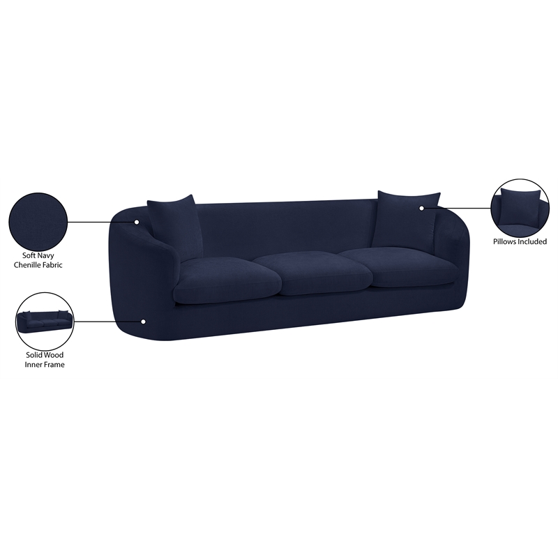 Bowery Hill Contemporary Soft Navy Chenille Durable Fabric Sofa