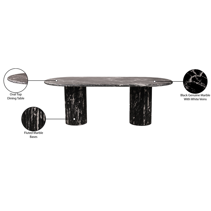 Bowery Hill Modern / Contemporary Black Marble Oval Top Dining Table