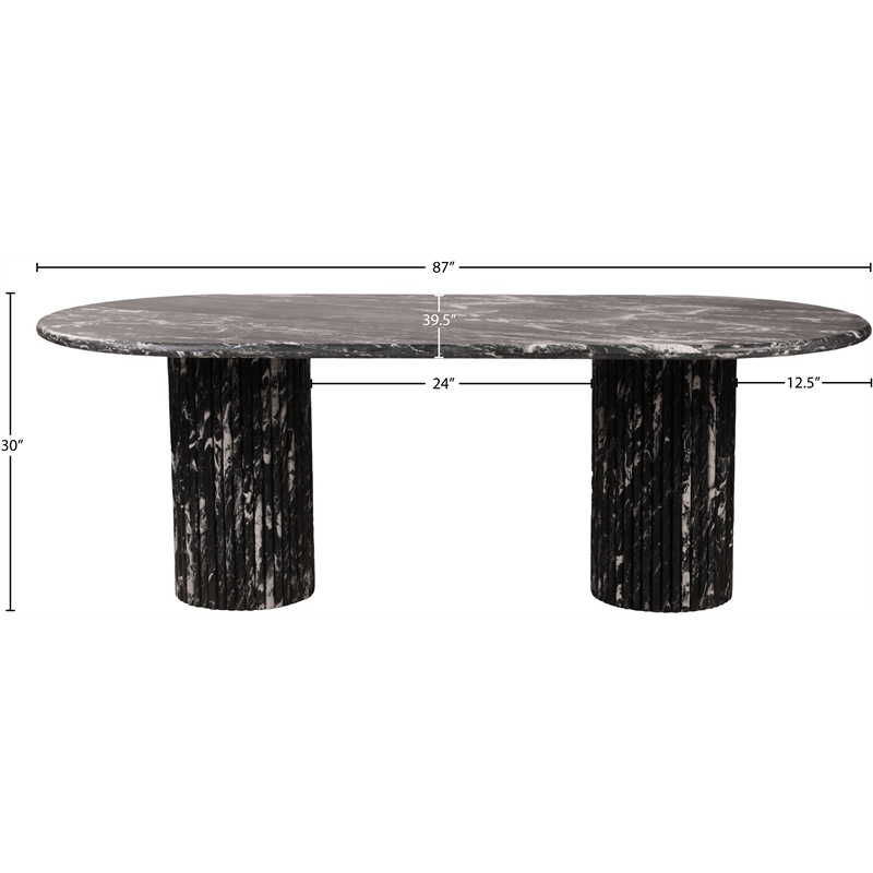 Bowery Hill Modern / Contemporary Black Marble Oval Top Dining Table