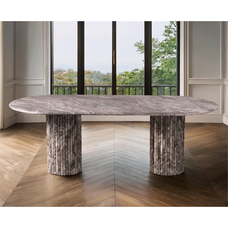 Bowery Hill Modern / Contemporary Brown Marble Oval Top Dining Table