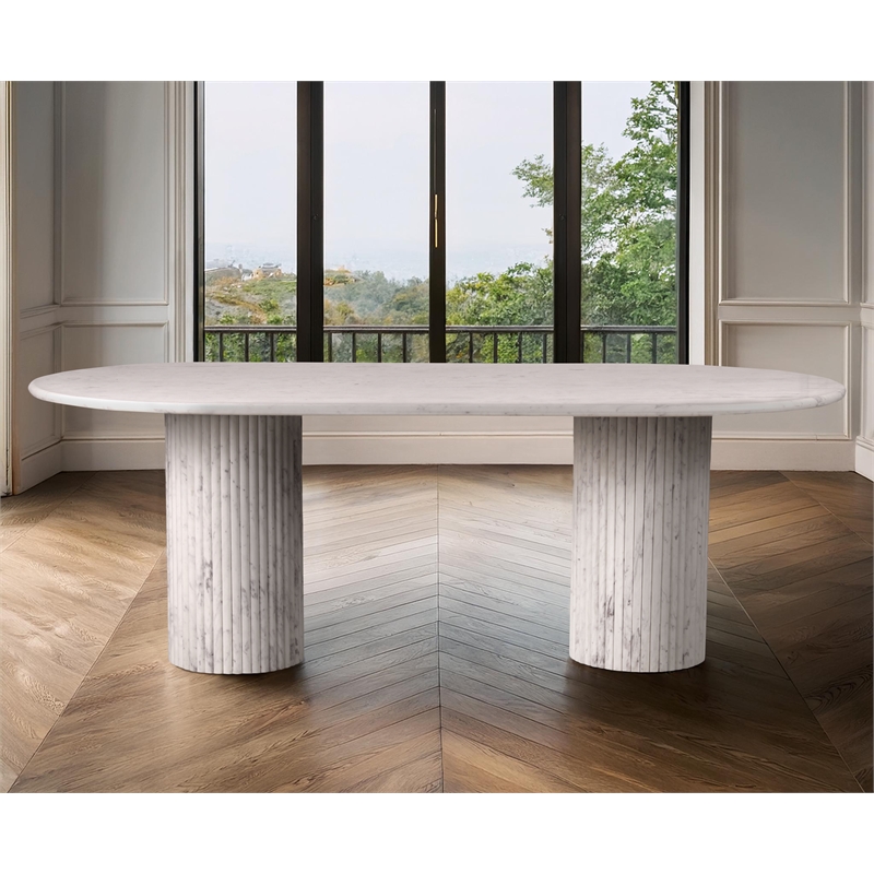 Bowery Hill Modern / Contemporary White Marble Oval Top Dining Table