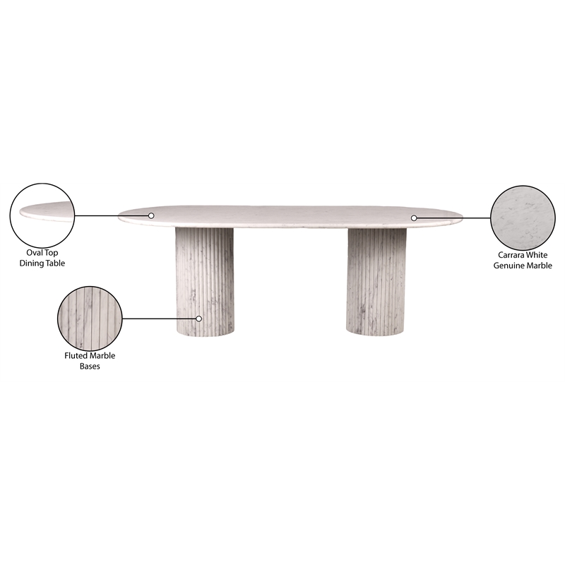 Bowery Hill Modern / Contemporary White Marble Oval Top Dining Table