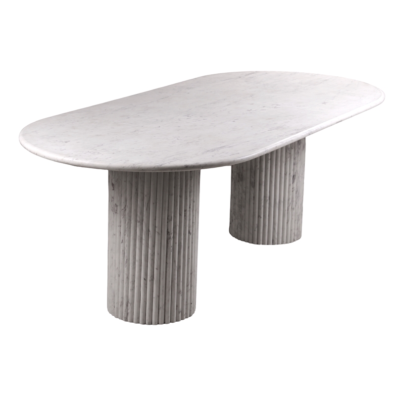 Bowery Hill Modern / Contemporary White Marble Oval Top Dining Table