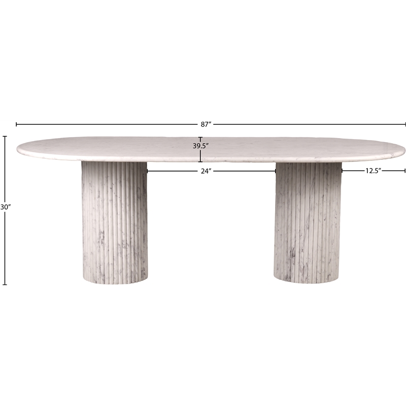 Bowery Hill Modern / Contemporary White Marble Oval Top Dining Table