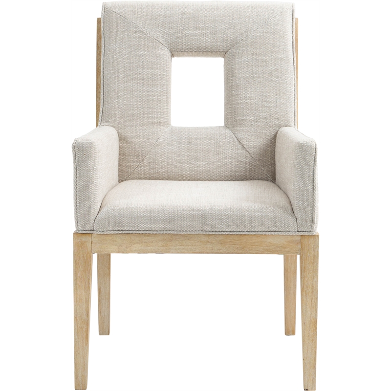 Bowery Hill Contemporary Cream Linen Textured Fabric Dining Arm Chair