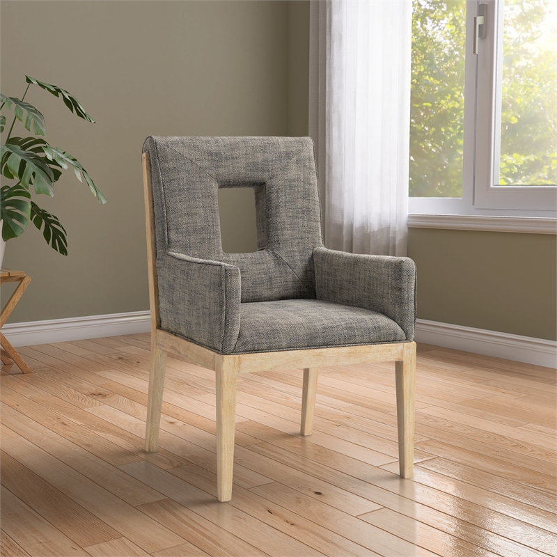 Bowery Hill Contemporary Grey Linen Textured Fabric Dining Arm Chair