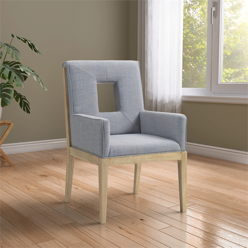 Bowery Hill Contemporary Light Blue Linen Textured Fabric Dining Arm Chair