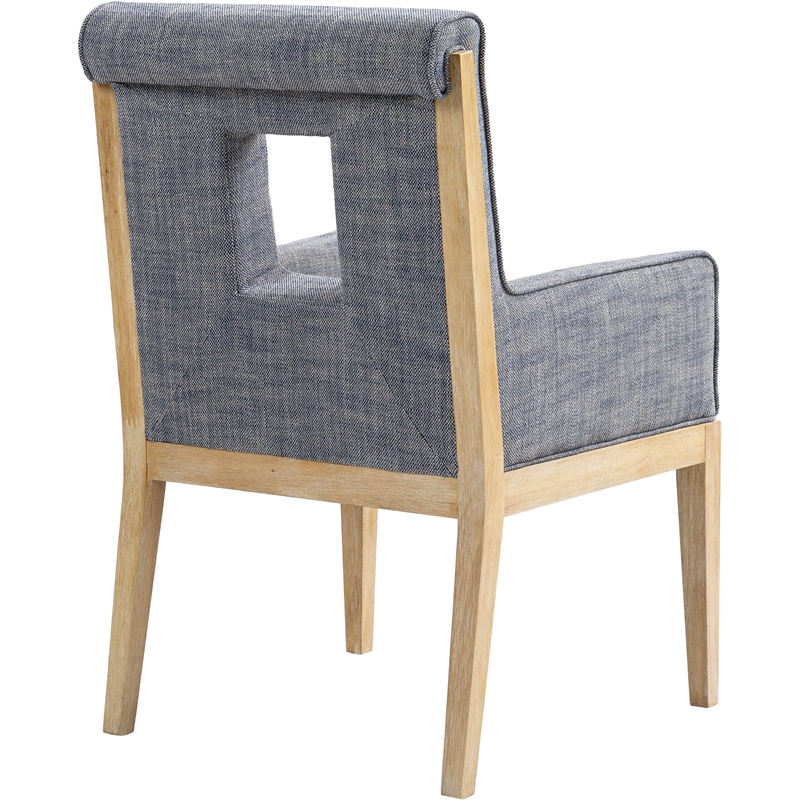 Bowery Hill Contemporary Navy Linen Textured Fabric Dining Arm Chair