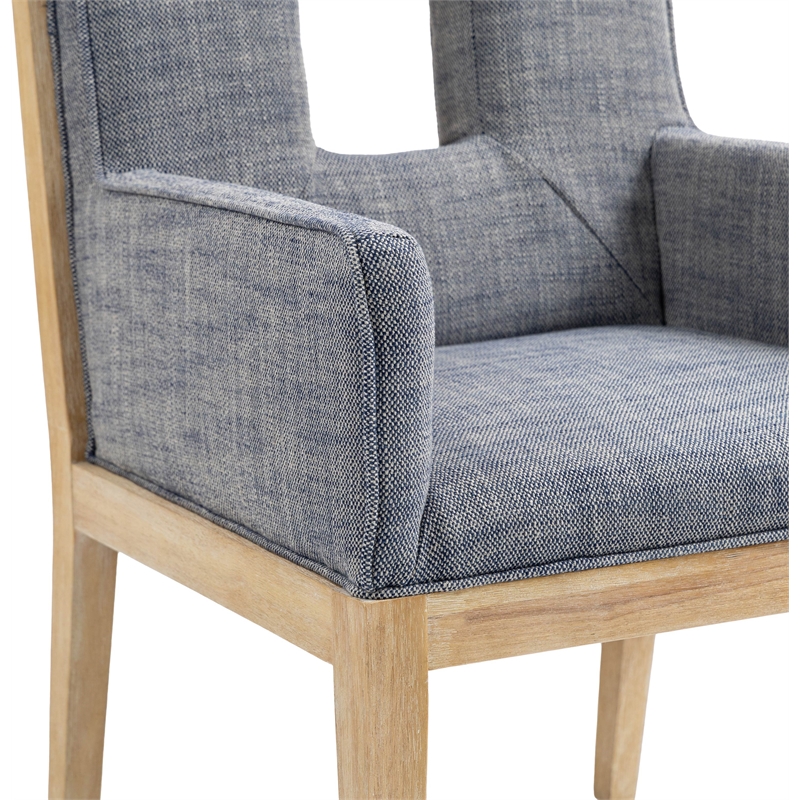 Bowery Hill Contemporary Navy Linen Textured Fabric Dining Arm Chair