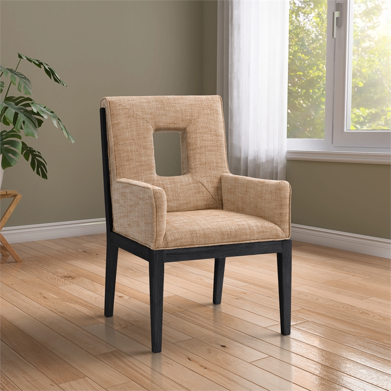 Bowery Hill Contemporary Cognac Linen Textured Fabric Dining Arm Chair