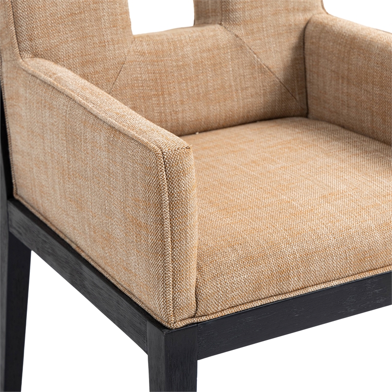 Bowery Hill Contemporary Cognac Linen Textured Fabric Dining Arm Chair