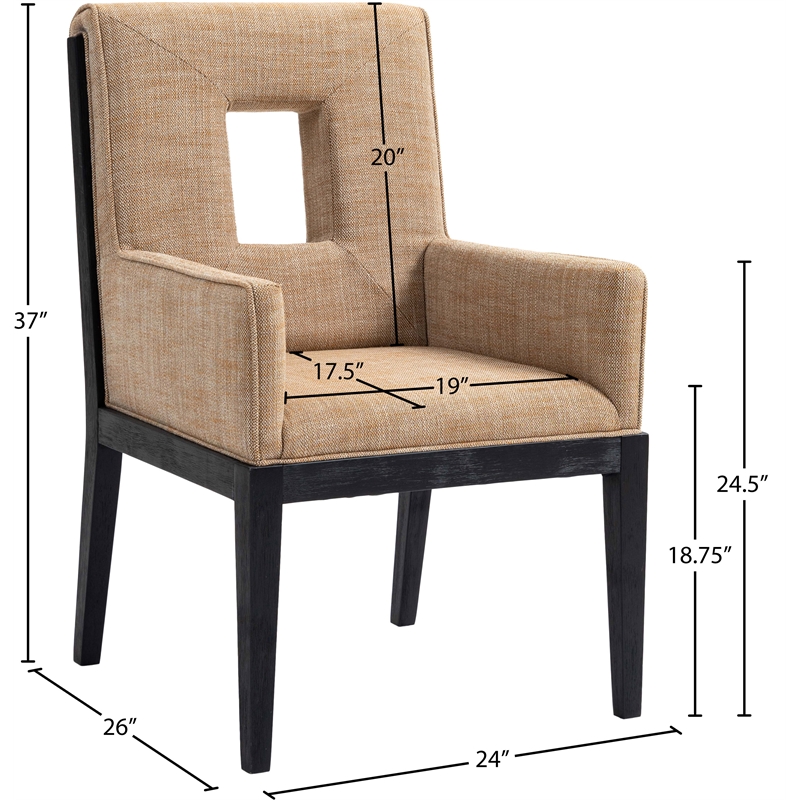 Bowery Hill Contemporary Cognac Linen Textured Fabric Dining Arm Chair
