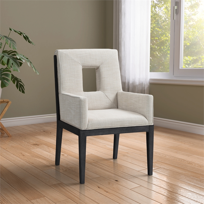 Bowery Hill Contemporary Cream Linen Textured Fabric Dining Arm Chair