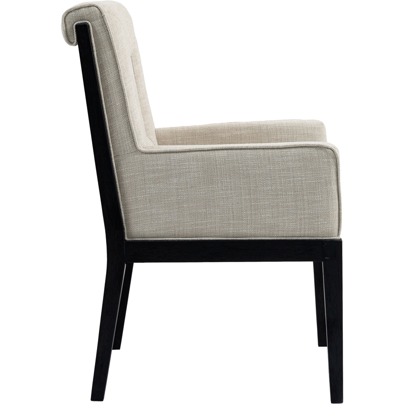 Bowery Hill Contemporary Cream Linen Textured Fabric Dining Arm Chair
