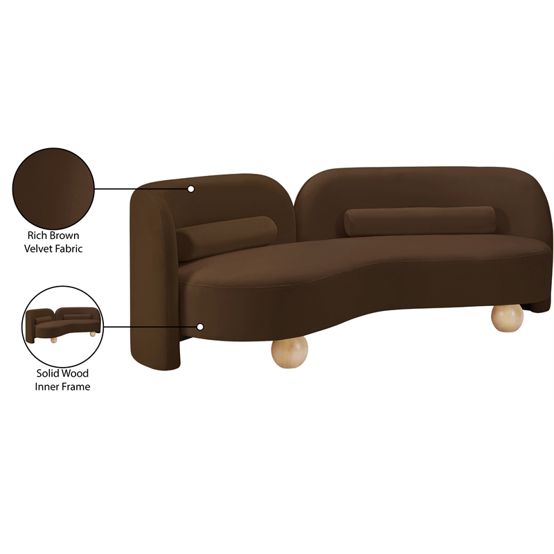 Bowery Hill Contemporary Solid Wood Frame Rich Brown Durable Velvet Sofa