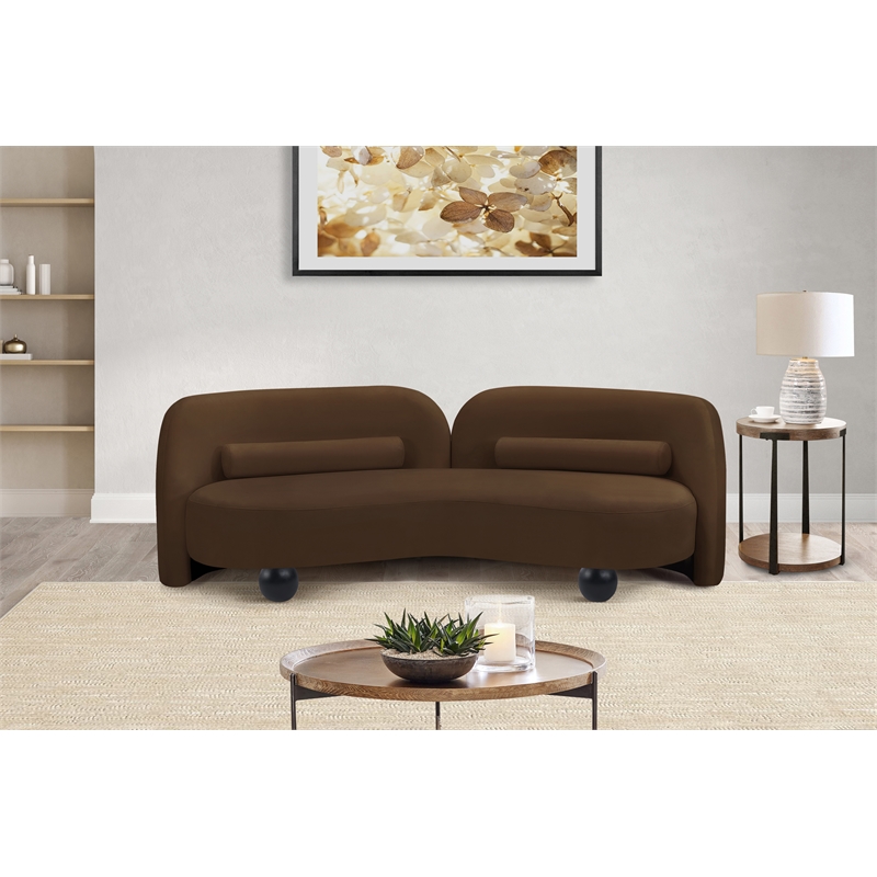 Bowery Hill Contemporary Solid Wood Frame Rich Brown Durable Velvet Sofa