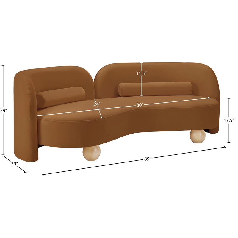 Bowery Hill Contemporary Solid Wood Frame Rich Saddle Durable Velvet Sofa