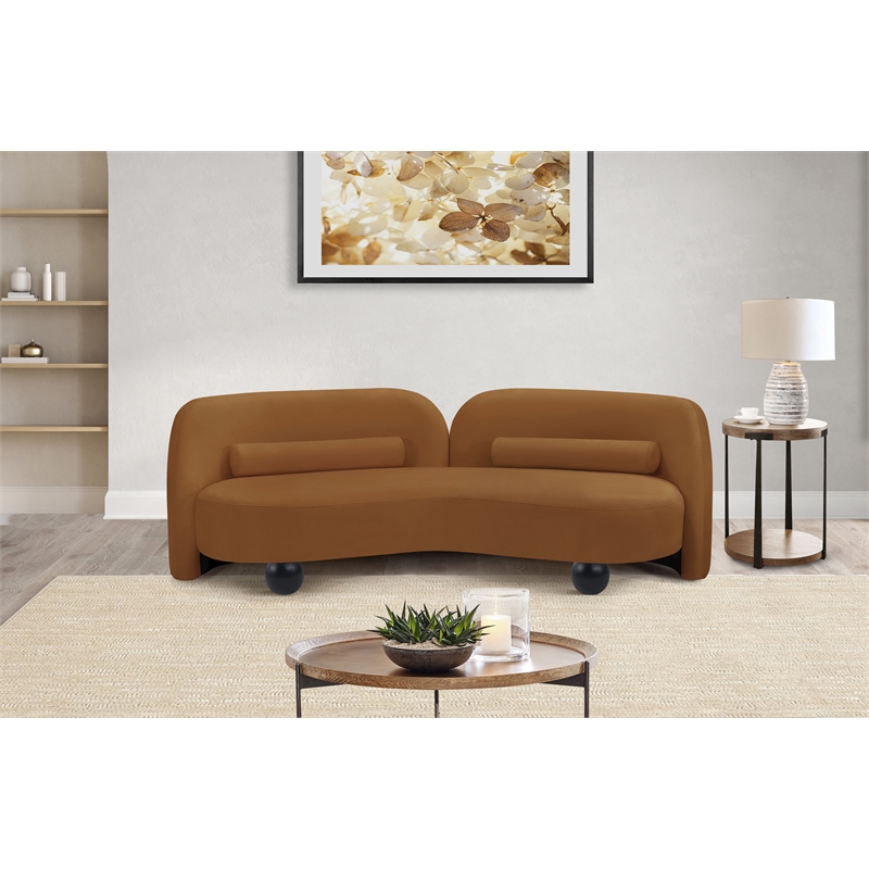 Bowery Hill Contemporary Solid Wood Frame Rich Saddle Durable Velvet Sofa