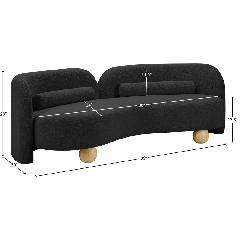 Bowery Hill Contemporary Solid Wood Frame Rich Black Boucle Fabric Sofa