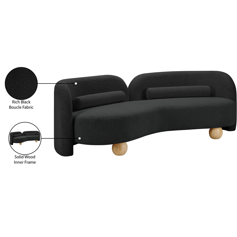 Bowery Hill Contemporary Solid Wood Frame Rich Black Boucle Fabric Sofa