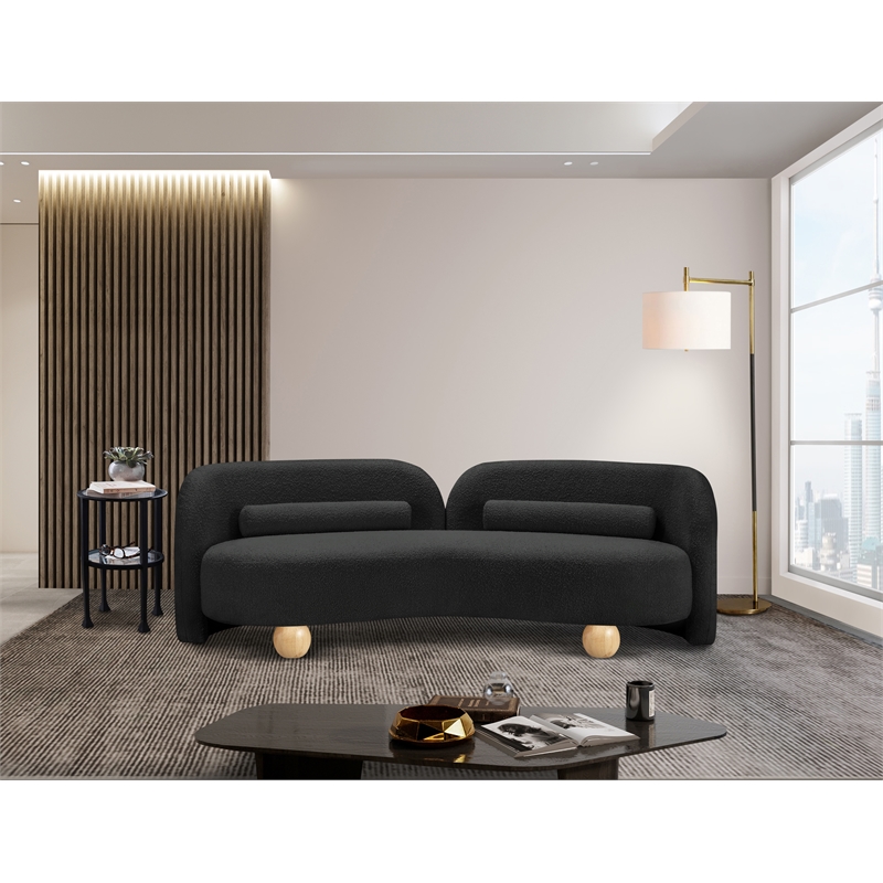 Bowery Hill Contemporary Solid Wood Frame Rich Black Boucle Fabric Sofa
