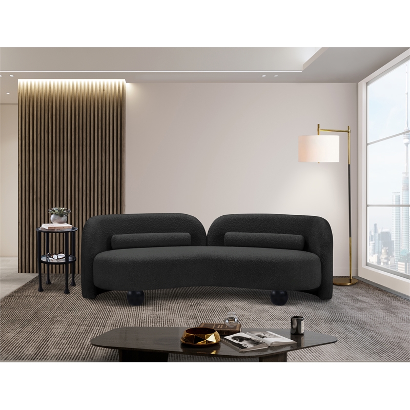 Bowery Hill Contemporary Solid Wood Frame Rich Black Boucle Fabric Sofa