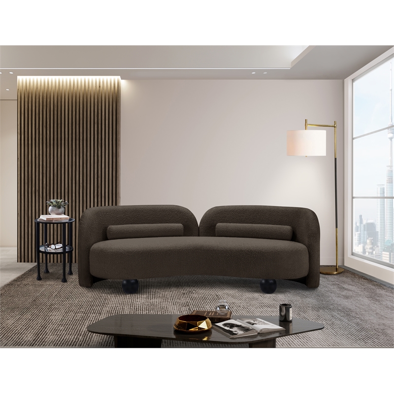 Bowery Hill Contemporary Solid Wood Frame Rich Brown Boucle Fabric Sofa