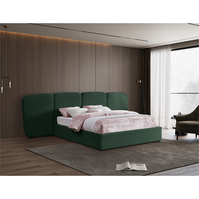 Bowery Hill Contemporary Green Boucle Durable Fabric Queen Bed