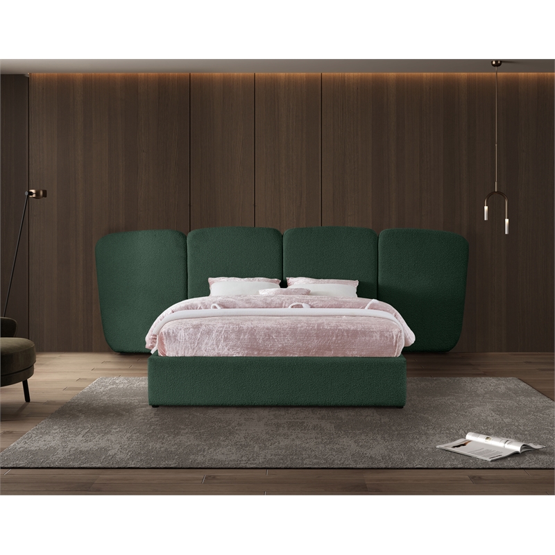 Bowery Hill Contemporary Green Boucle Durable Fabric Queen Bed