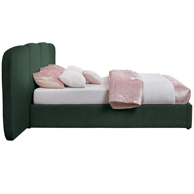 Bowery Hill Contemporary Green Boucle Durable Fabric Queen Bed