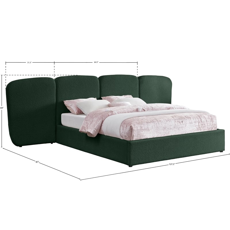 Bowery Hill Contemporary Green Boucle Durable Fabric Queen Bed