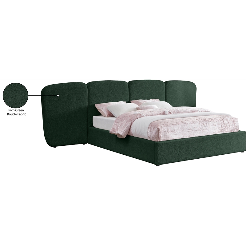Bowery Hill Contemporary Green Boucle Durable Fabric Queen Bed
