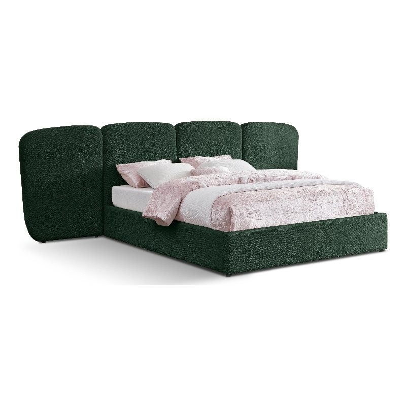 Bowery Hill Contemporary Green Boucle Durable Fabric Queen Bed