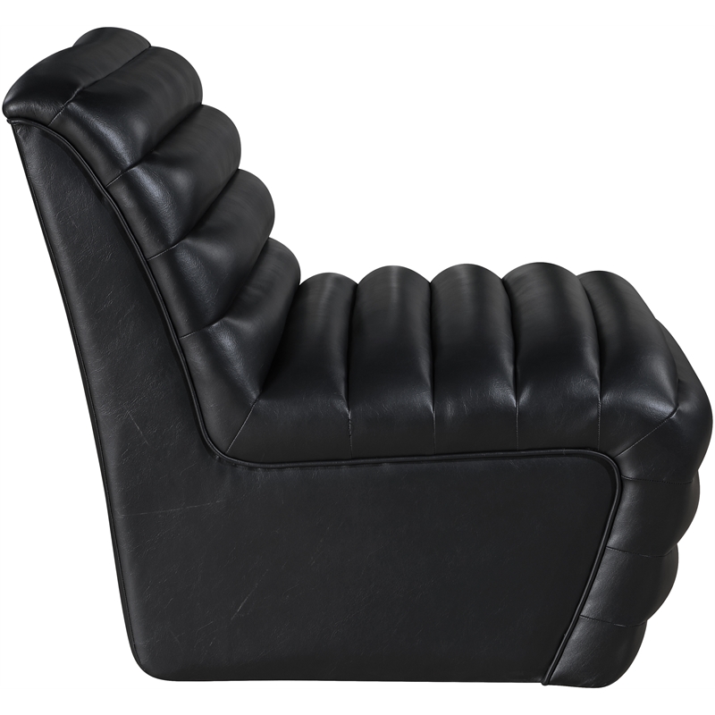 Bowery Hill Contemporary Deep Channel Tufted Soft Black n Leather Accent Chair