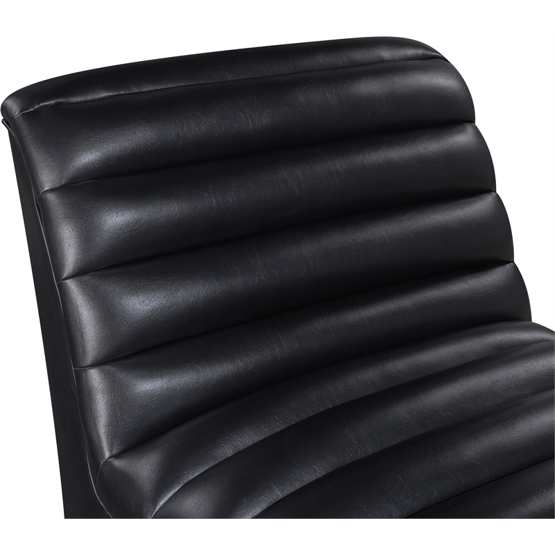 Bowery Hill Contemporary Deep Channel Tufted Soft Black n Leather Accent Chair
