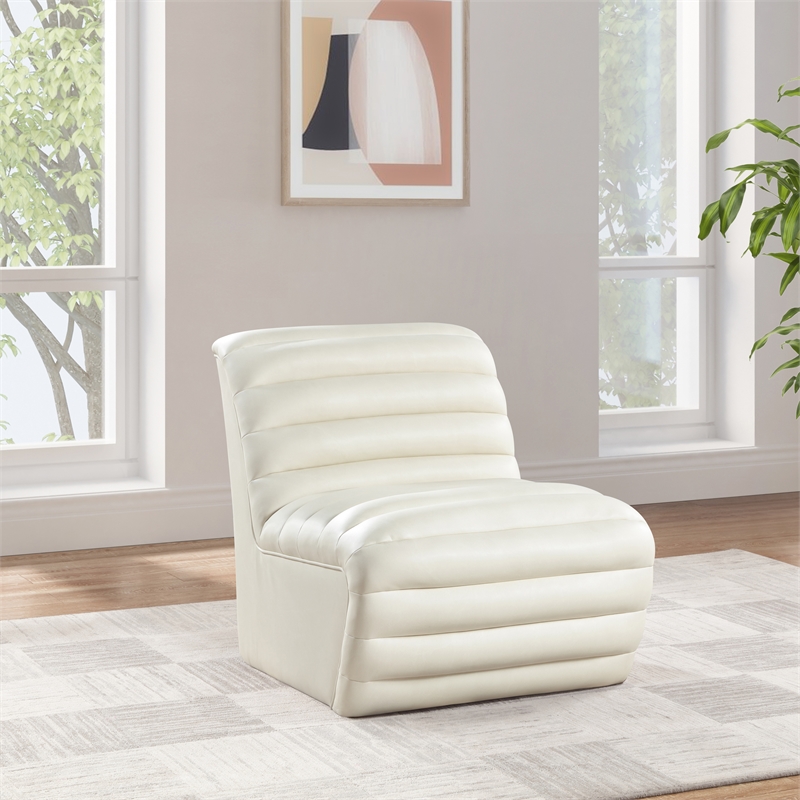 Bowery Hill Contemporary Deep Channel Tufted Soft Cream n Leather Accent Chair