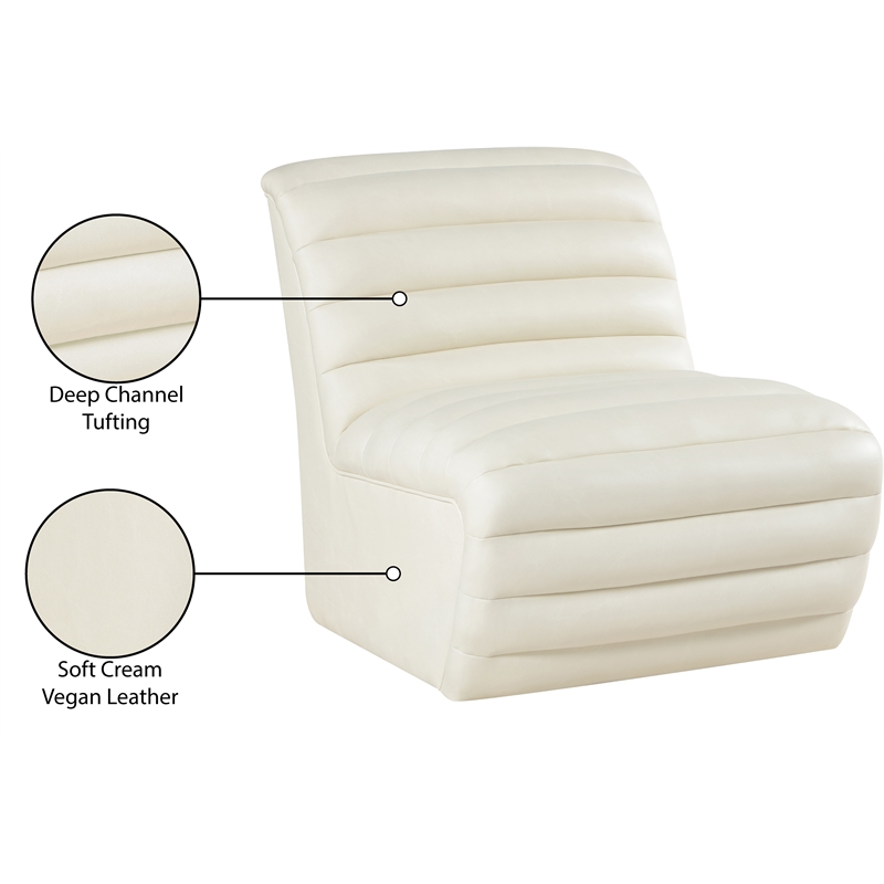 Bowery Hill Contemporary Deep Channel Tufted Soft Cream n Leather Accent Chair