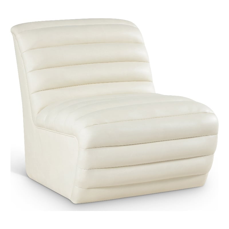 Bowery Hill Contemporary Deep Channel Tufted Soft Cream n Leather Accent Chair